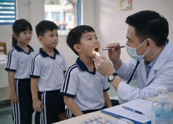 Trạm Y tế xã Tây Phú tổ chức khám sức khỏe học sinh tiểu học