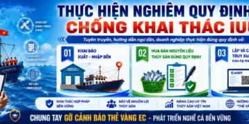 Băng rôn: Thực hiện nghiêm quy định chống khai thác IUU