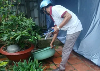 Trạm Y tế xã Thạnh Mỹ Tây ra quân vệ sinh môi trường, diệt lăng quăng phòng, chống sốt xuất huyết